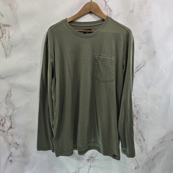 Prana T Shirt Mens XL Green Long Sleeve Pocket Organic Cotton Pocket Crew Stripe - Picture 1 of 10